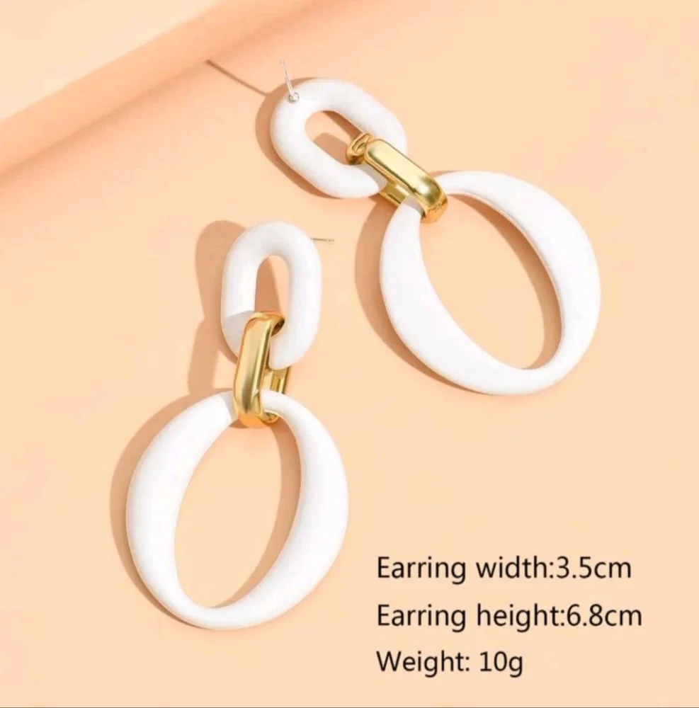 Classic White & Gold Color Dangle Drop Earrings New!